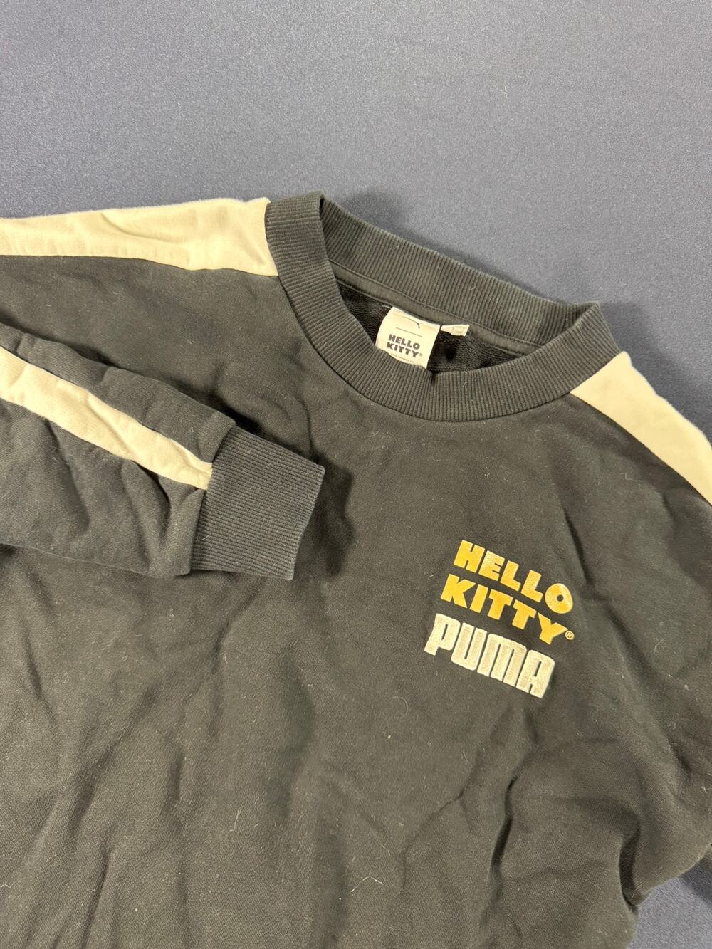 Puma x Hello Kitty Crewneck Sweatshirt Black Gold Stripe Women's Size M